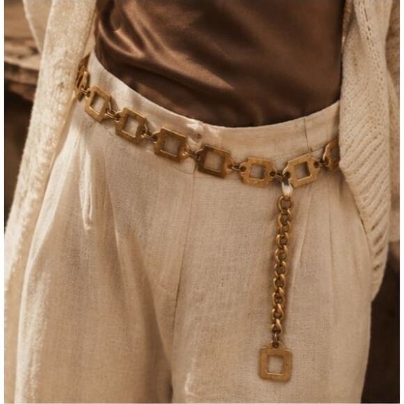 Vintage Antiqued Gold Chain Belt Geometric Link Adjustable Artisan Statement main image 6